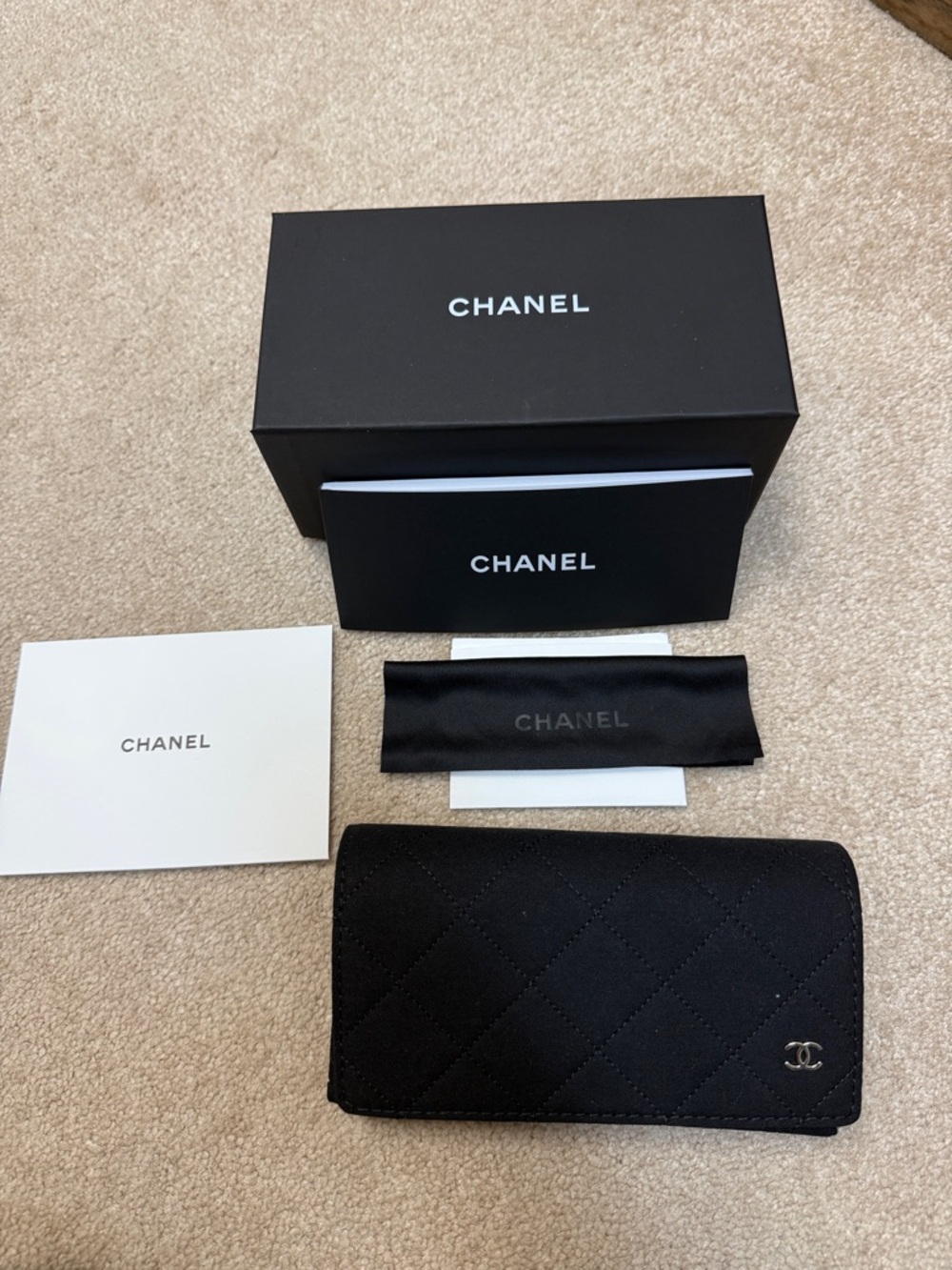 CHANEL Black Quilted Sunglasses Case with Silver CC Logo